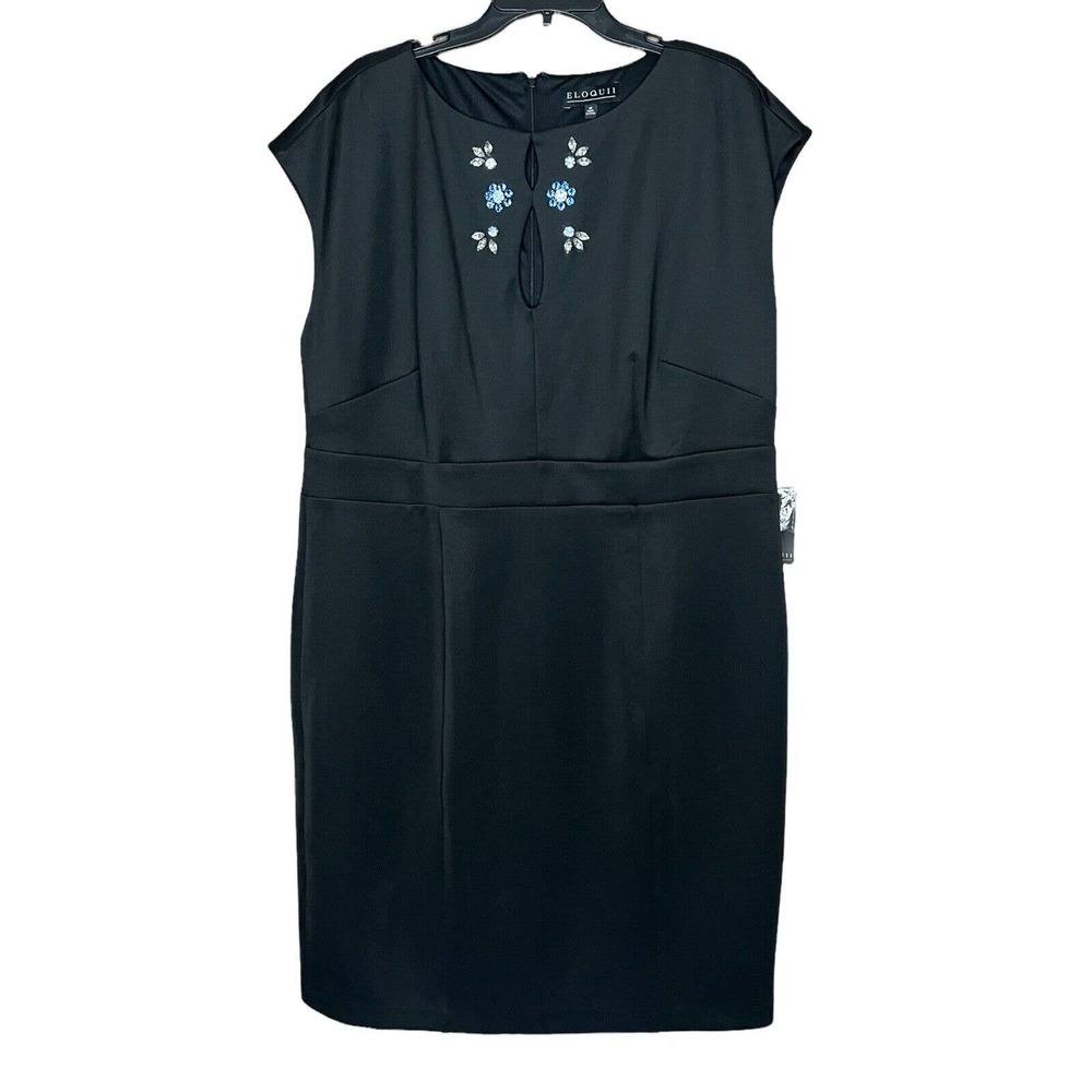 Eloquii Dress Womens Size 18 Black Sleeveless Rhinestones Keyhole Neck Zip Back